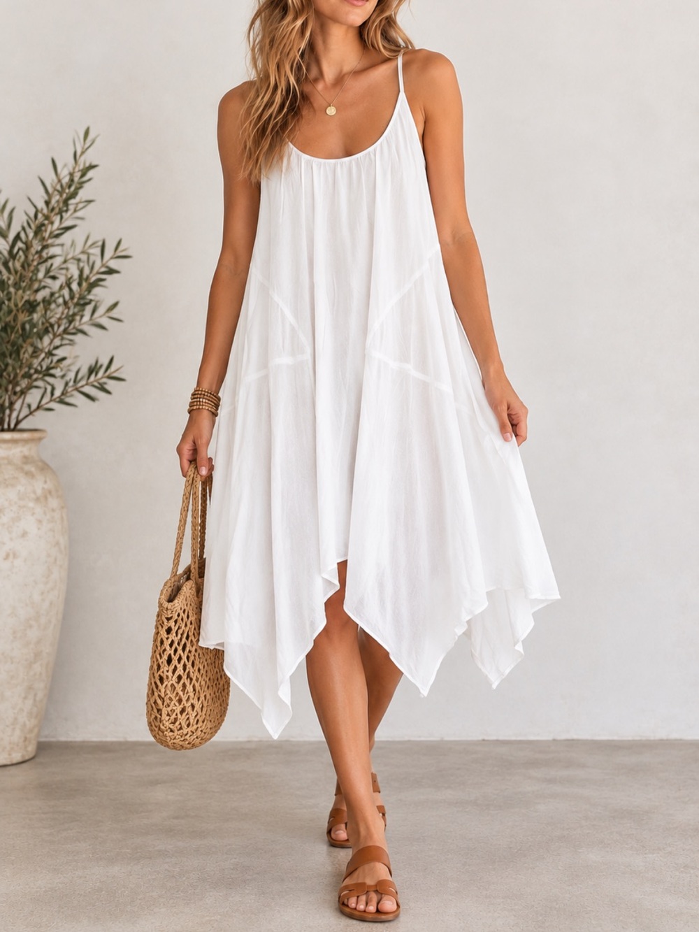 Sundance White Asymmetrical Handkerchief Hem Sundress